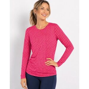 Lands End Womens Activewear Long Sleeve Top Pink Geometric Print Size M